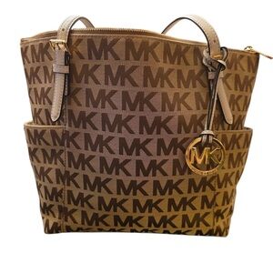 Michael Kors Tan and Brown MK Logo Tote